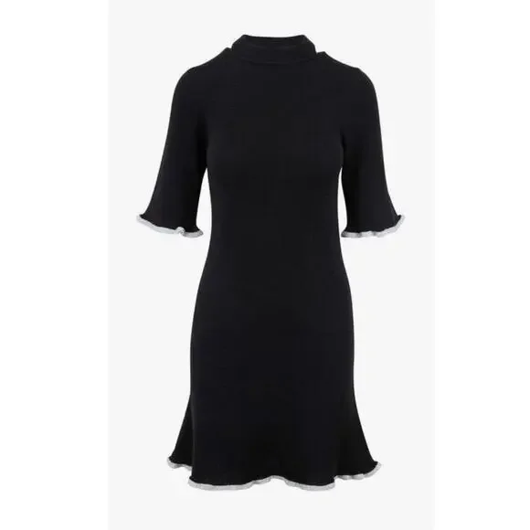 SEE BY CHLOÉ Black Wool Metallic Trim Half Sleeves Knit Midi Dress Size Large - Picture 3 of 15